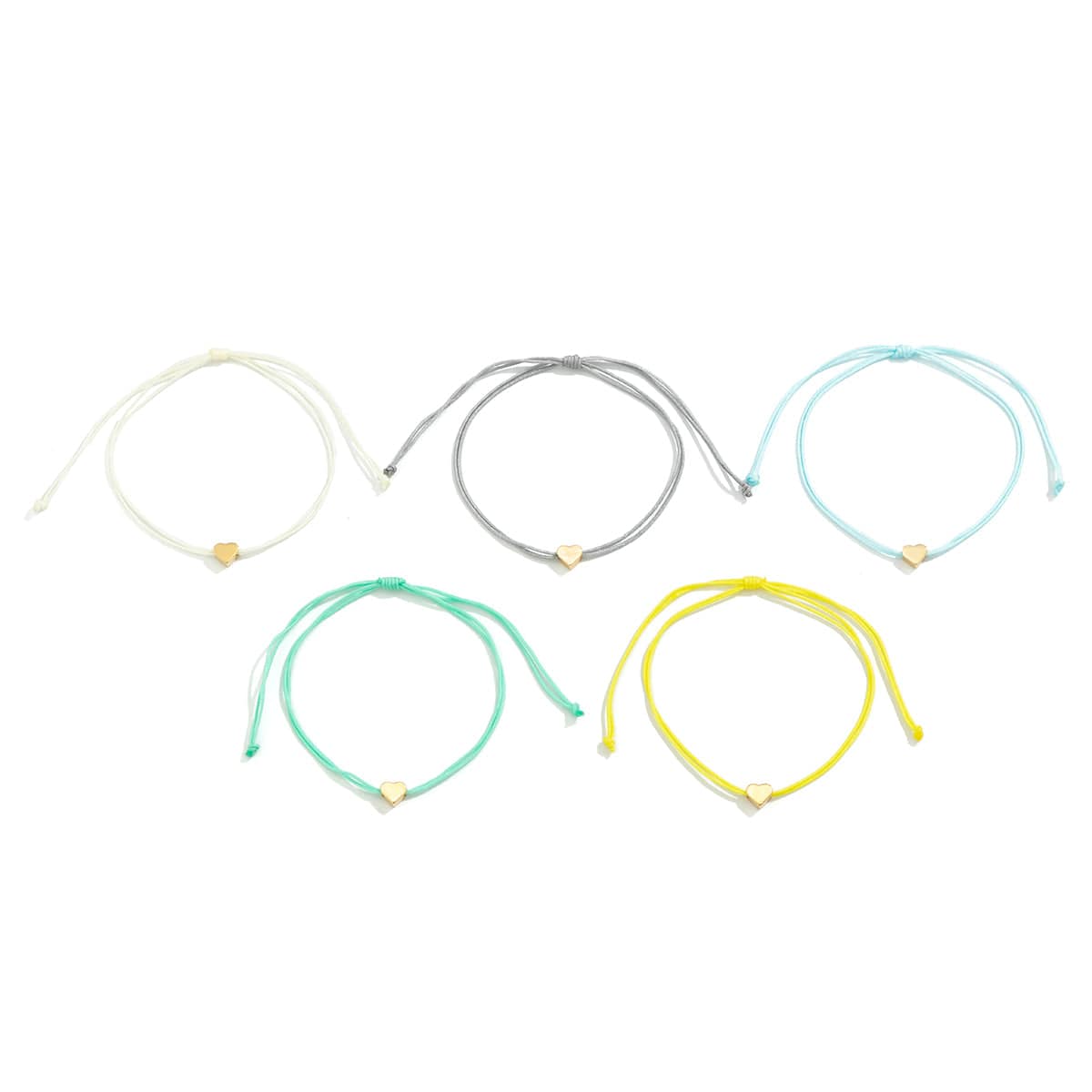 Boho Colorful Heart Jade Cord Stackable Bracelet Set - ArtGalleryZen