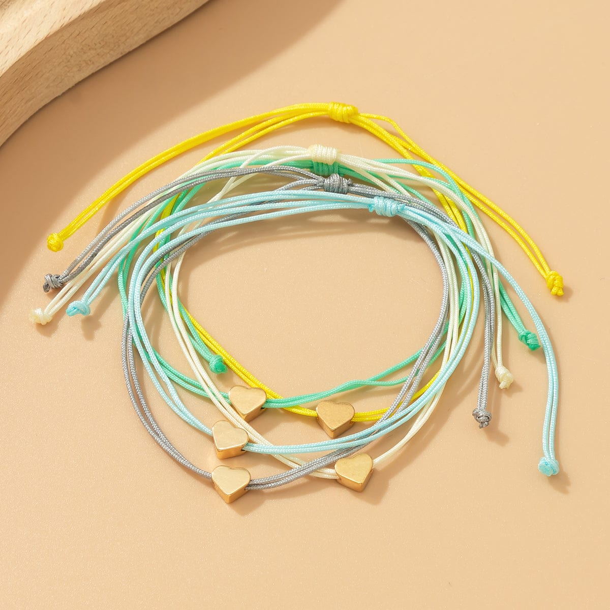 Boho Colorful Heart Jade Cord Stackable Bracelet Set - ArtGalleryZen