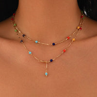 Thumbnail for Boho Colorful Long Crystal Chain Y Necklace - ArtGalleryZen