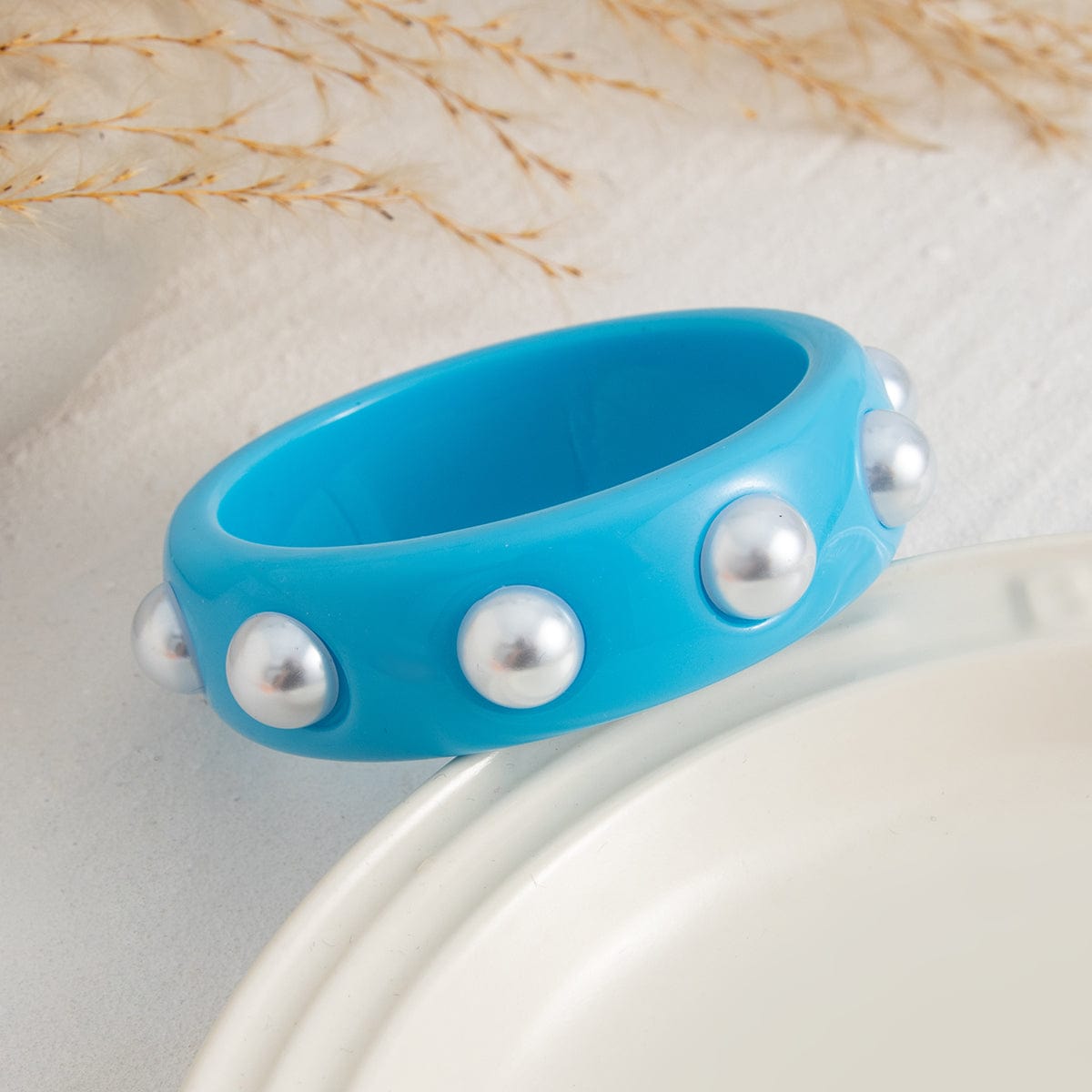 Boho Colorful Pearl Resin Bangle Bracelet - ArtGalleryZen