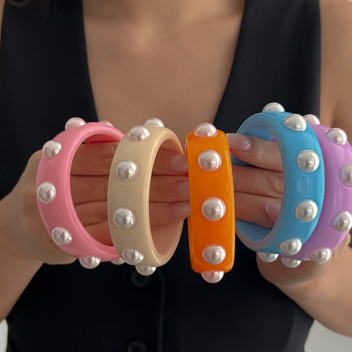 Boho Colorful Pearl Resin Bangle Bracelet - ArtGalleryZen