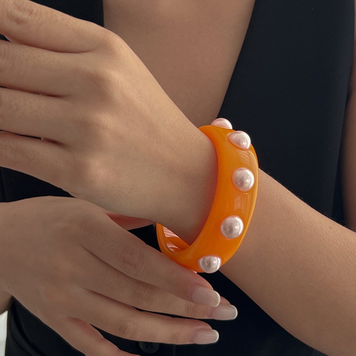 Boho Colorful Pearl Resin Bangle Bracelet - ArtGalleryZen