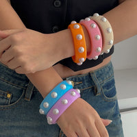Thumbnail for Boho Colorful Pearl Resin Bangle Bracelet - ArtGalleryZen