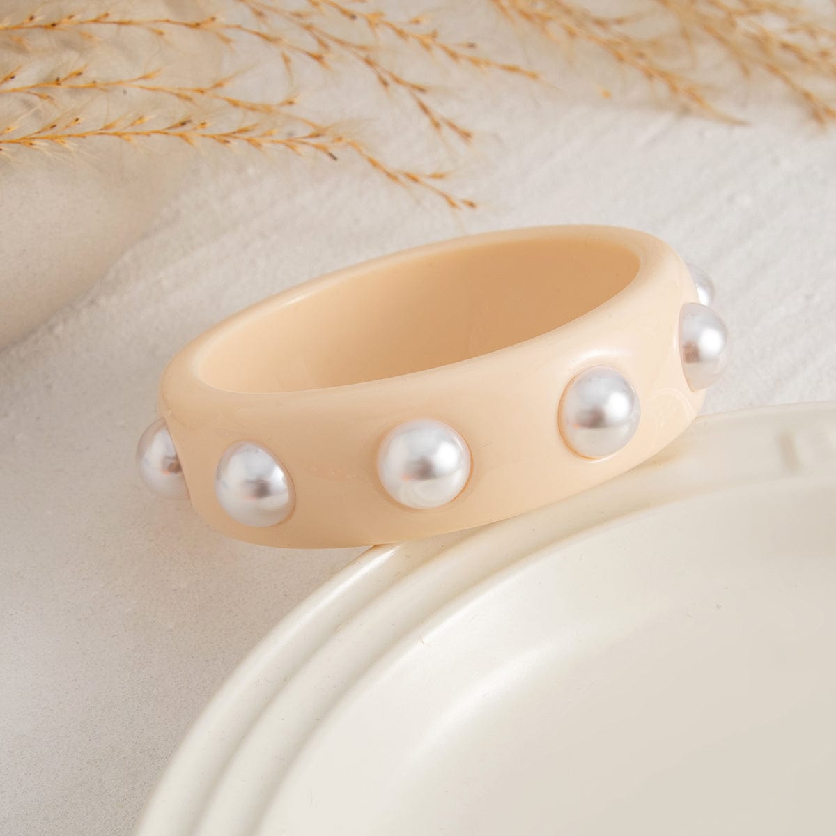 Boho Colorful Pearl Resin Bangle Bracelet