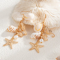 Thumbnail for Boho Conch Shell Starfish Pearl Dangle Earrings - ArtGalleryZen