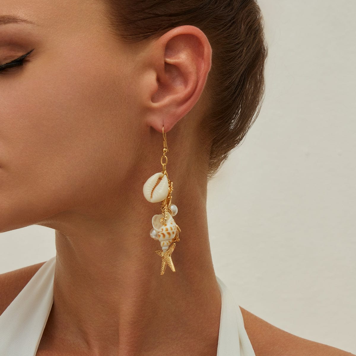 Boho Conch Shell Starfish Pearl Dangle Earrings - ArtGalleryZen