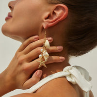 Thumbnail for Boho Conch Shell Starfish Pearl Dangle Earrings - ArtGalleryZen