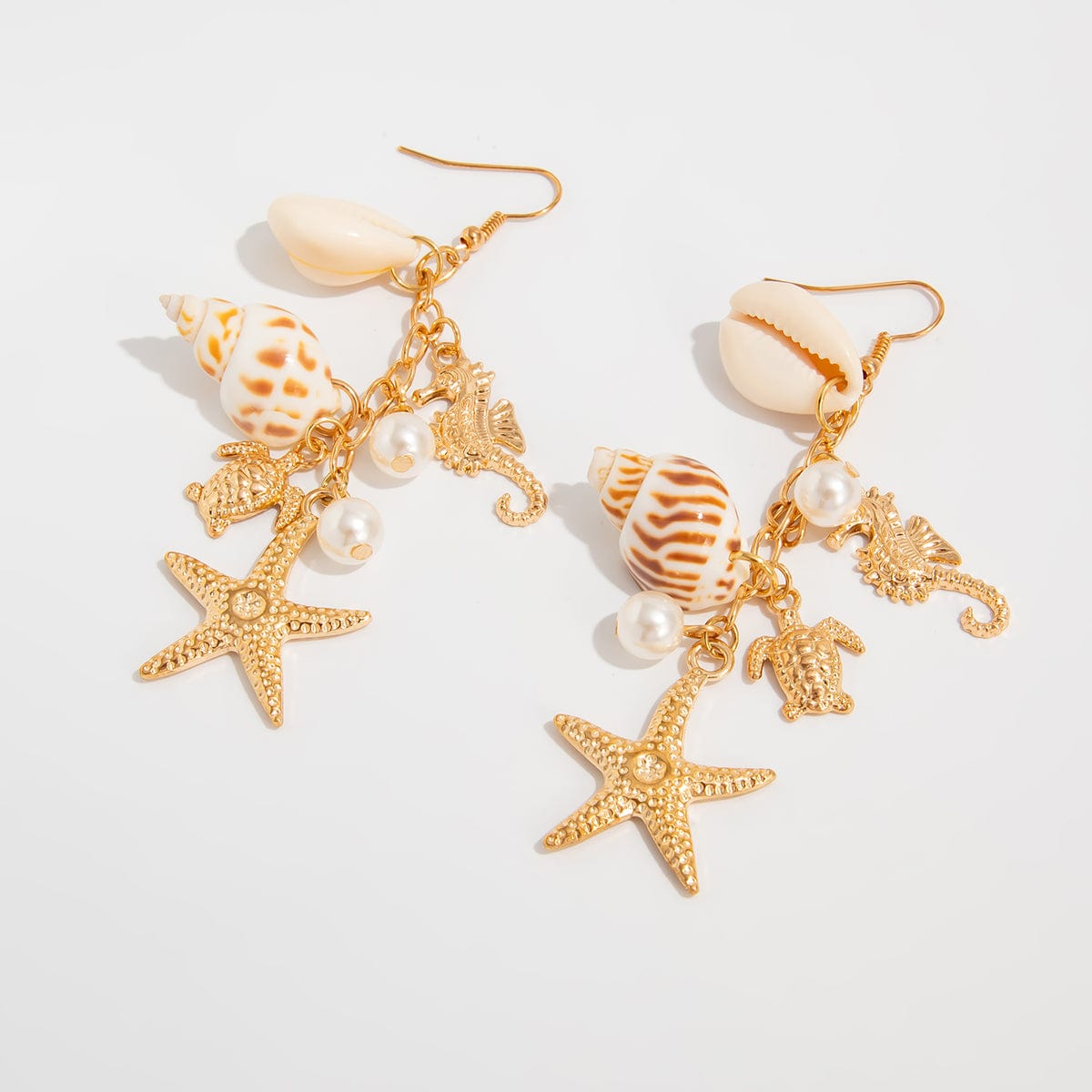 Boho Conch Shell Starfish Pearl Dangle Earrings - ArtGalleryZen