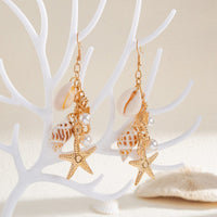 Thumbnail for Boho Conch Shell Starfish Pearl Dangle Earrings - ArtGalleryZen