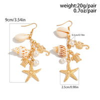 Thumbnail for Boho Conch Shell Starfish Pearl Dangle Earrings - ArtGalleryZen