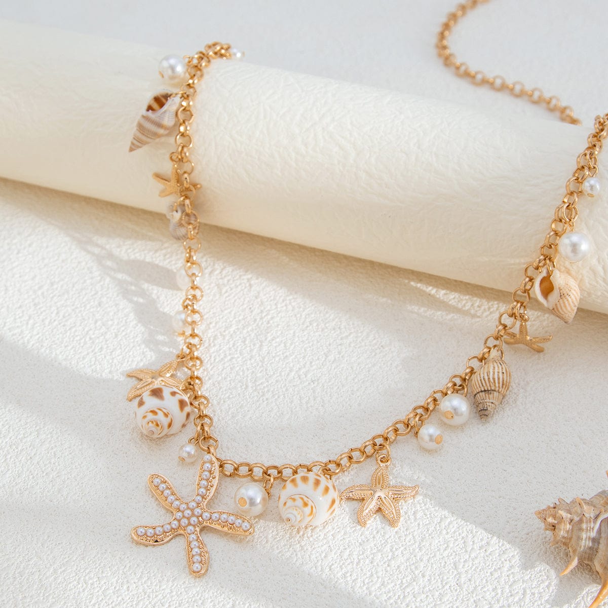 Boho Conch Starfish Pearl Charm Waist Chain - ArtGalleryZen