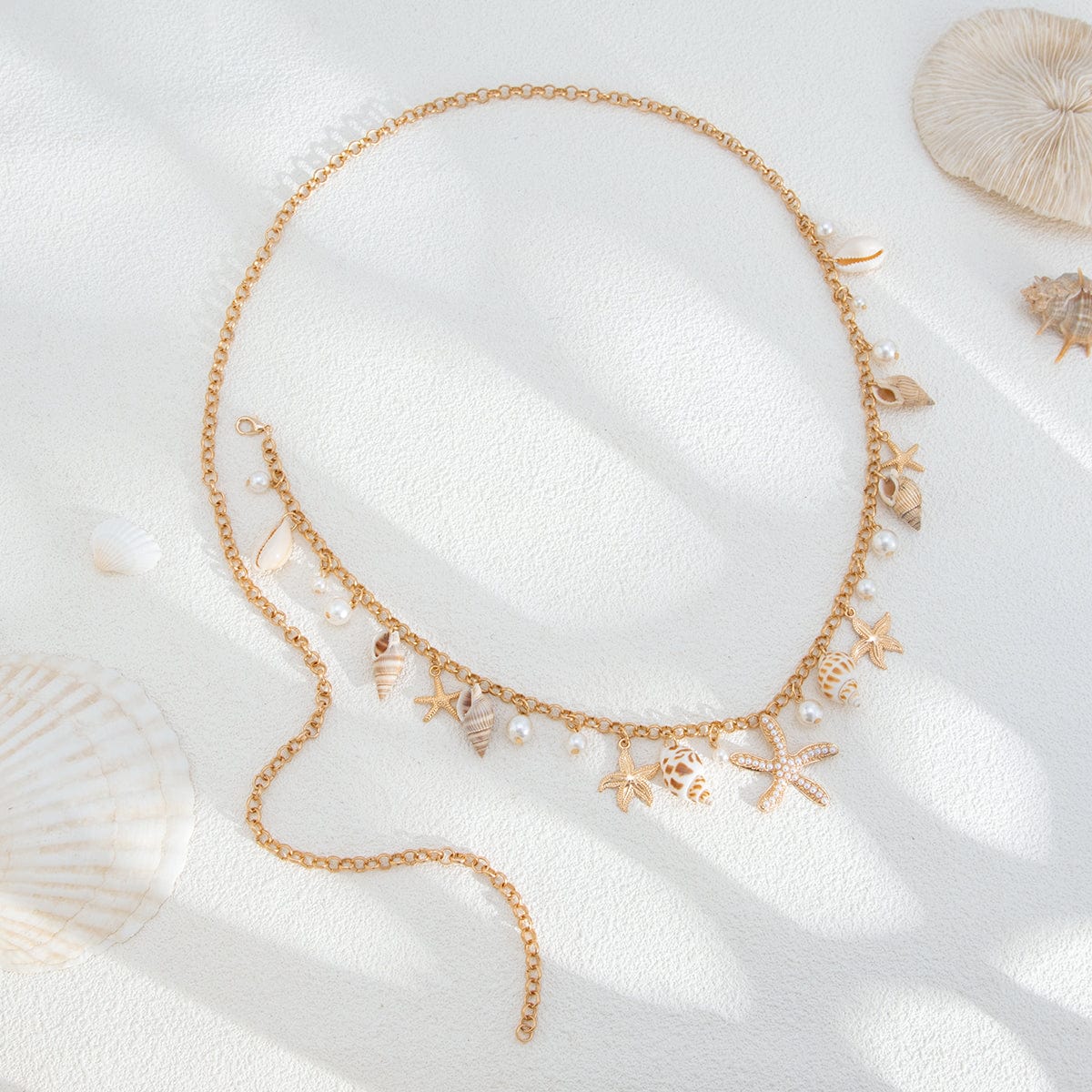 Boho Conch Starfish Pearl Charm Waist Chain - ArtGalleryZen