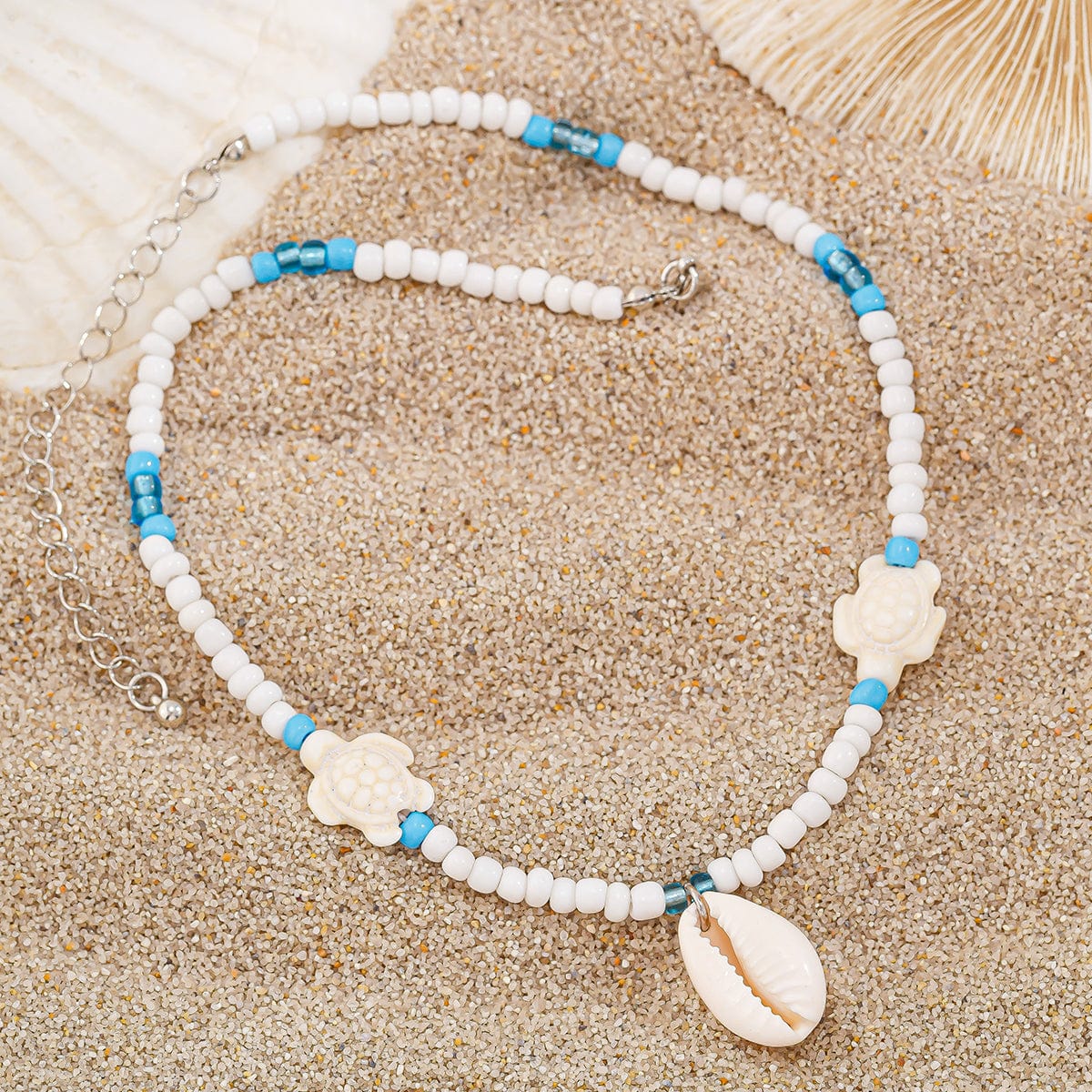 Boho Conch Starfish Turtle Charm Crystal Beaded Necklace - ArtGalleryZen
