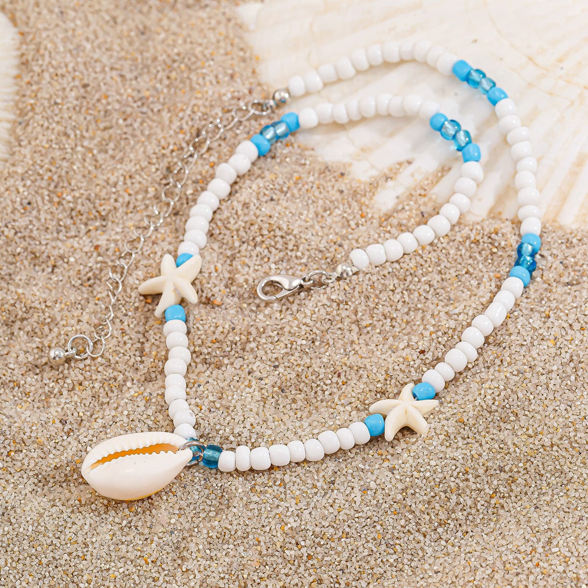 Boho Conch Starfish Turtle Charm Crystal Beaded Necklace - ArtGalleryZen