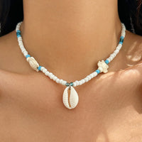 Thumbnail for Boho Conch Starfish Turtle Charm Crystal Beaded Necklace - ArtGalleryZen