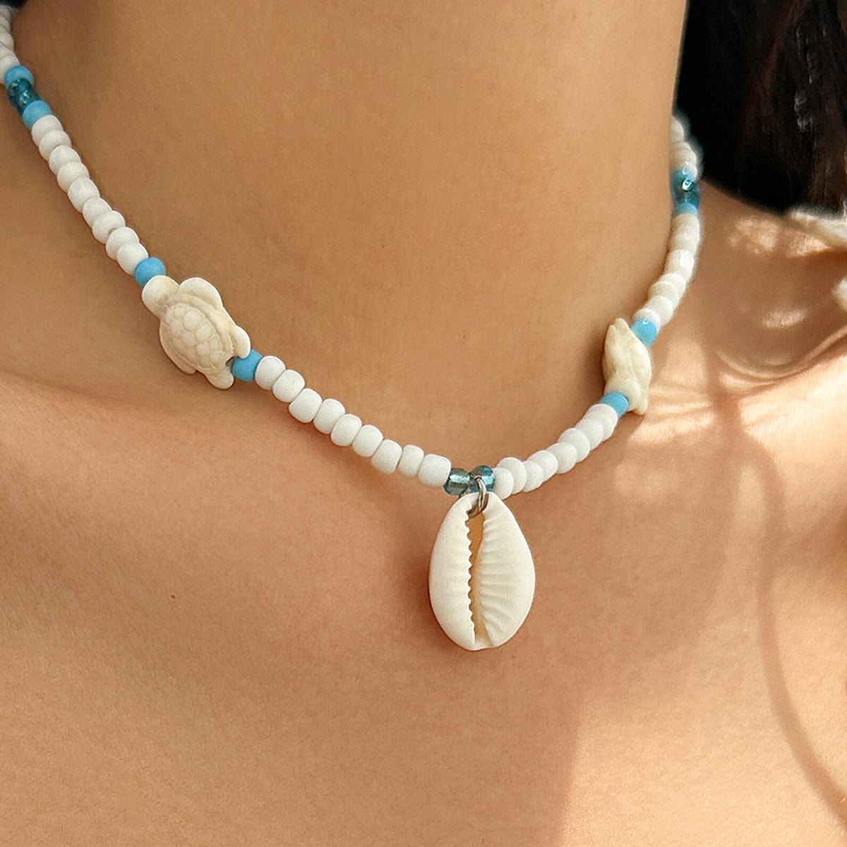 Boho Conch Starfish Turtle Charm Crystal Beaded Necklace - ArtGalleryZen