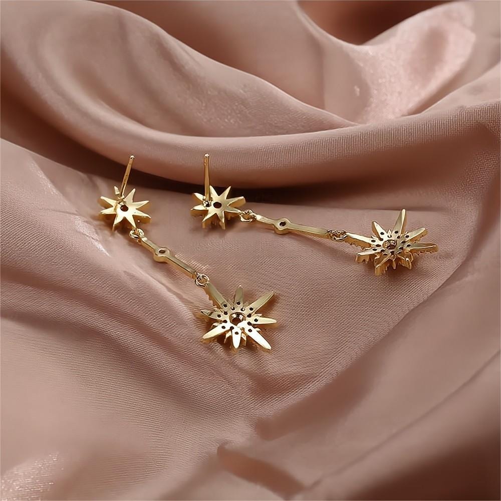 Boho CZ Inlaid Polar Star Dangle Earrings - ArtGalleryZen