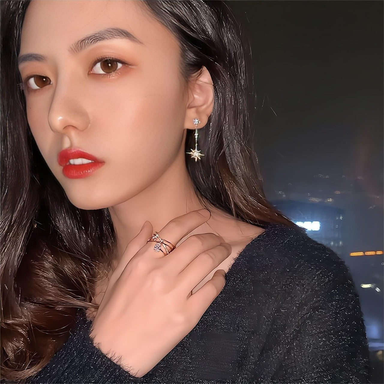 Boho CZ Inlaid Polar Star Dangle Earrings - ArtGalleryZen