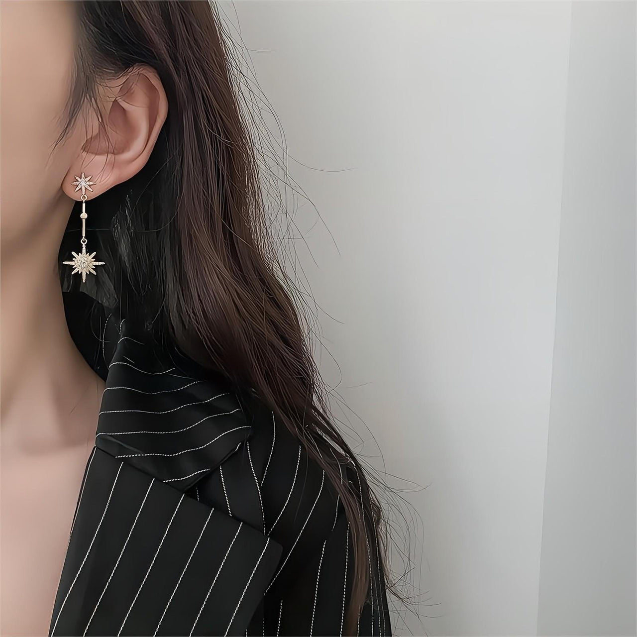 Boho CZ Inlaid Polar Star Dangle Earrings - ArtGalleryZen