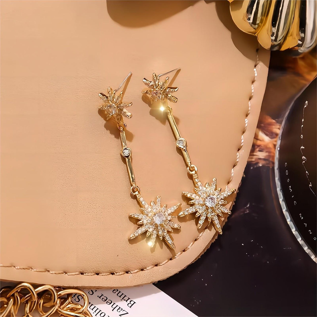 Boho CZ Inlaid Polar Star Dangle Earrings - ArtGalleryZen