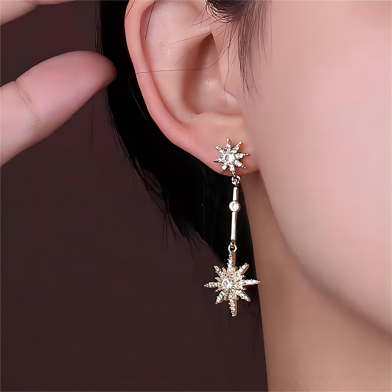 Boho CZ Inlaid Polar Star Dangle Earrings - ArtGalleryZen