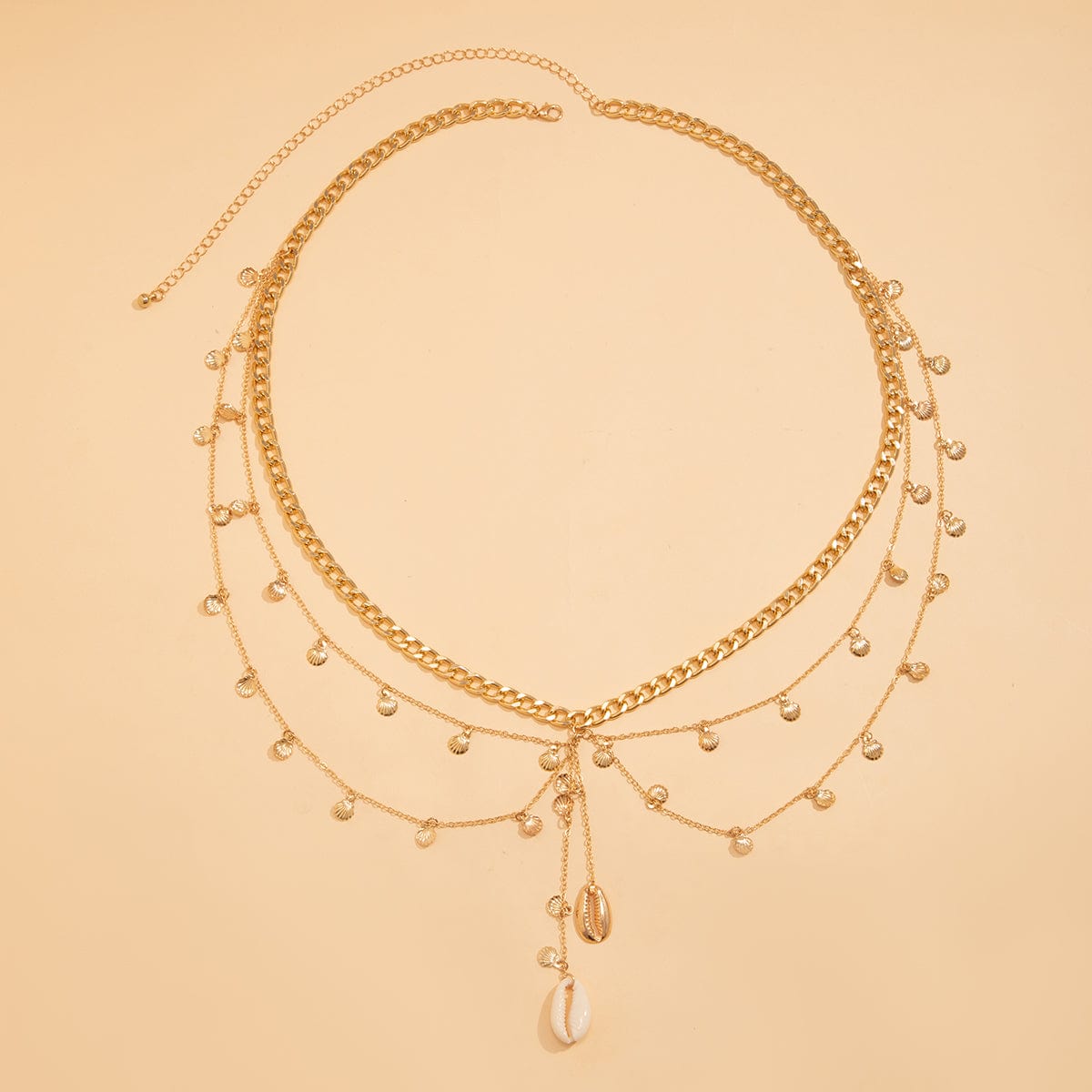 Boho Dainty Layered Conch Tassel Waist Chain