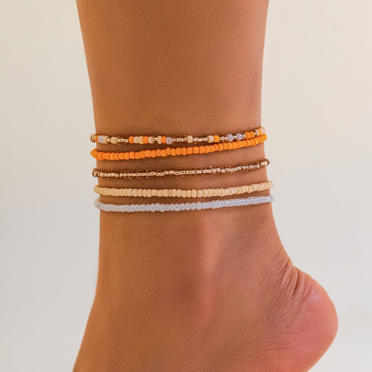 Boho Dainty Layered Crystal Seed Beaded Anklet Set