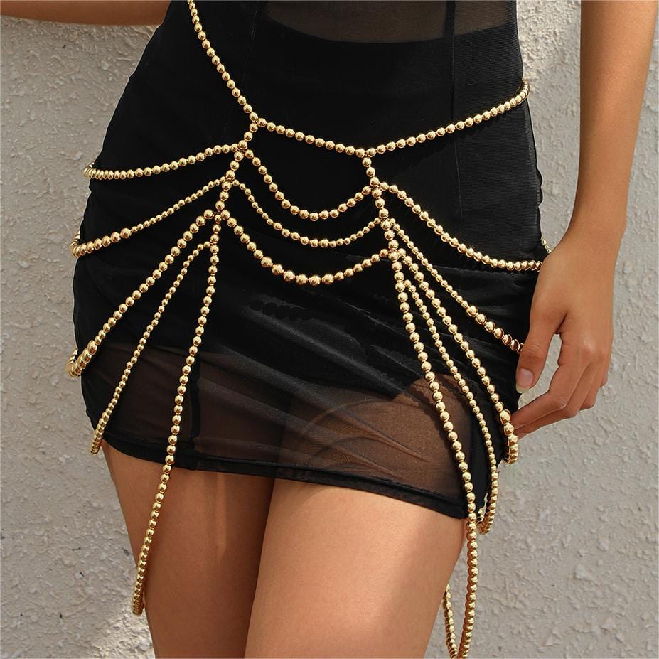 Boho Dainty Layered Gold Silver Tone Pearl Waist Chain Body Chain