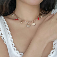 Thumbnail for Boho Enamel Cherry Sun Starfish Shell Pendant Necklace - ArtGalleryZen