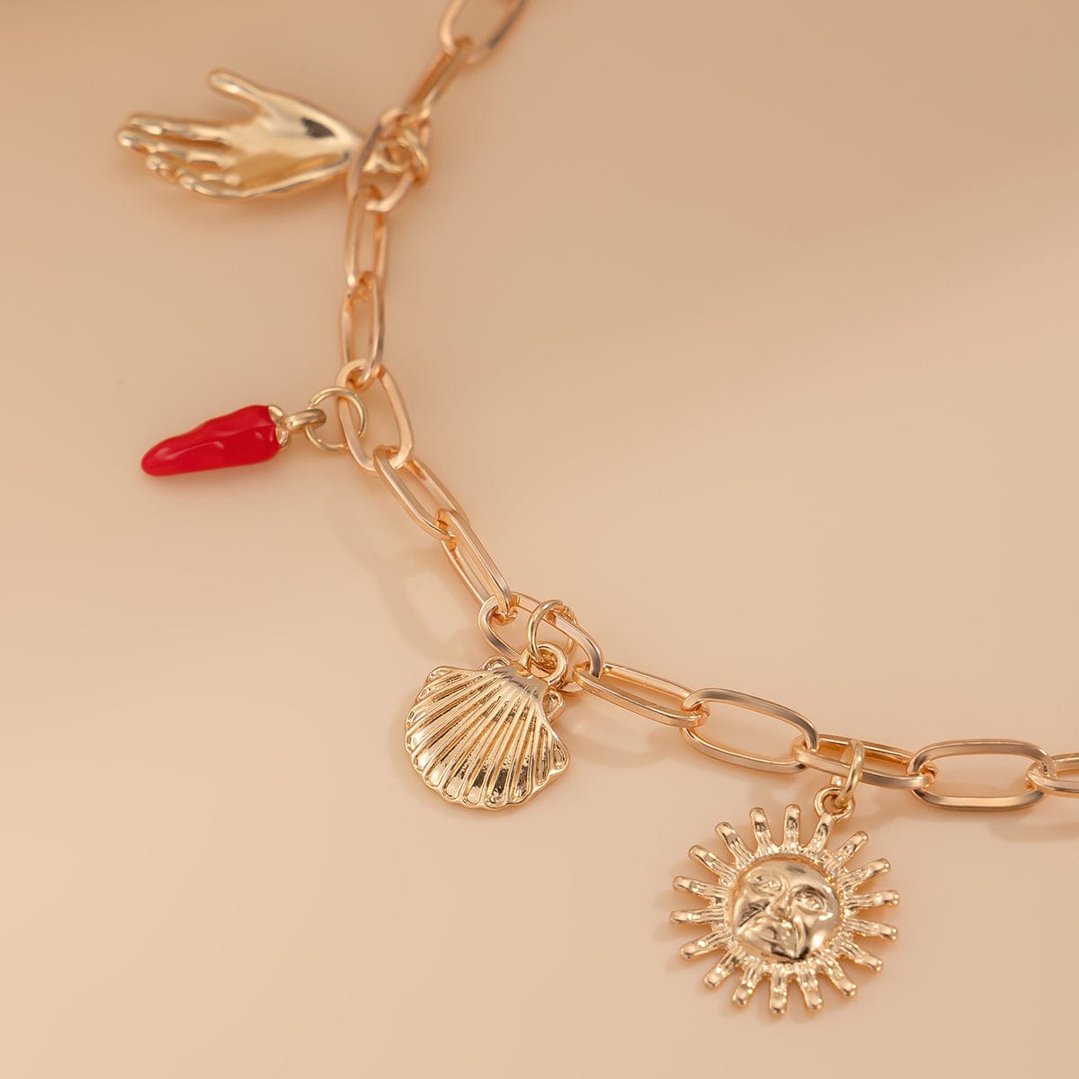 Boho Enamel Cherry Sun Starfish Shell Pendant Necklace - ArtGalleryZen