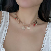 Thumbnail for Boho Enamel Cherry Sun Starfish Shell Pendant Necklace - ArtGalleryZen