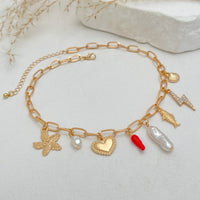 Thumbnail for Boho Enamel Chili Heart Irregular Pearl Pendant Necklace - ArtGalleryZen