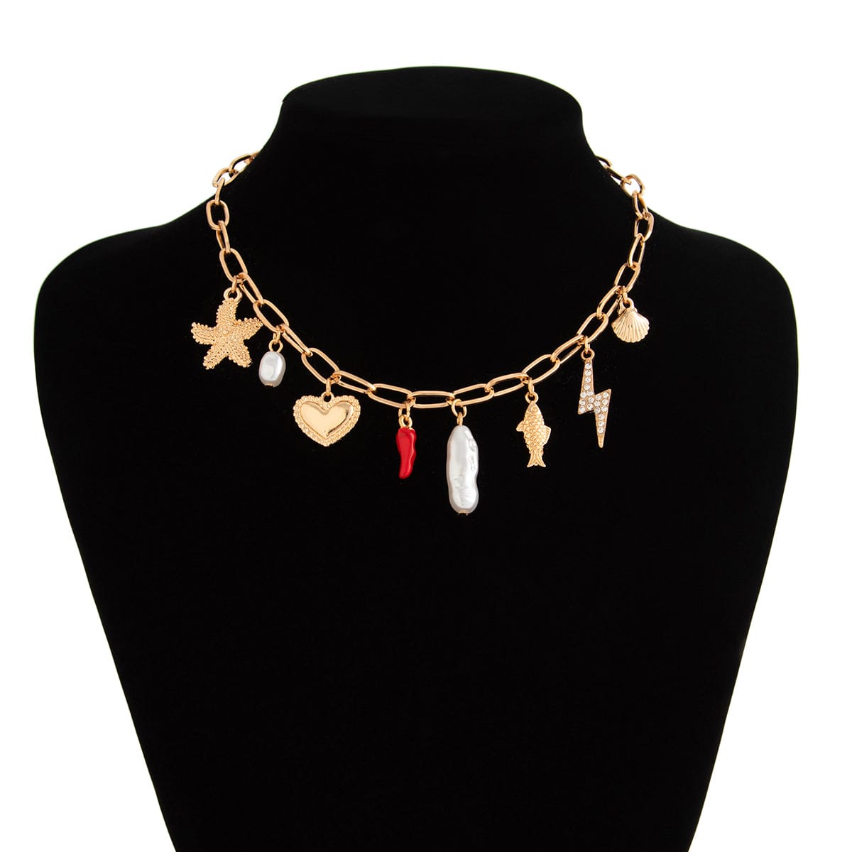 Boho Enamel Chili Heart Irregular Pearl Pendant Necklace - ArtGalleryZen