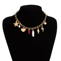 Thumbnail for Boho Enamel Chili Heart Irregular Pearl Pendant Necklace - ArtGalleryZen