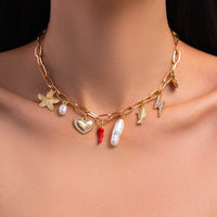 Thumbnail for Boho Enamel Chili Heart Irregular Pearl Pendant Necklace - ArtGalleryZen