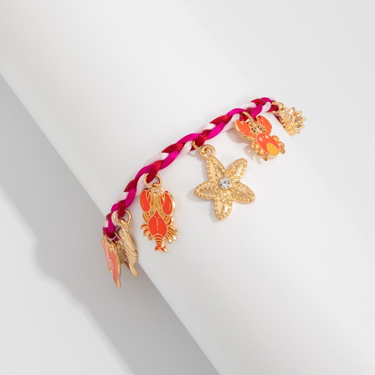 Boho Enamel Crab Lobster Starfish Charm Braided String Bracelet - ArtGalleryZen