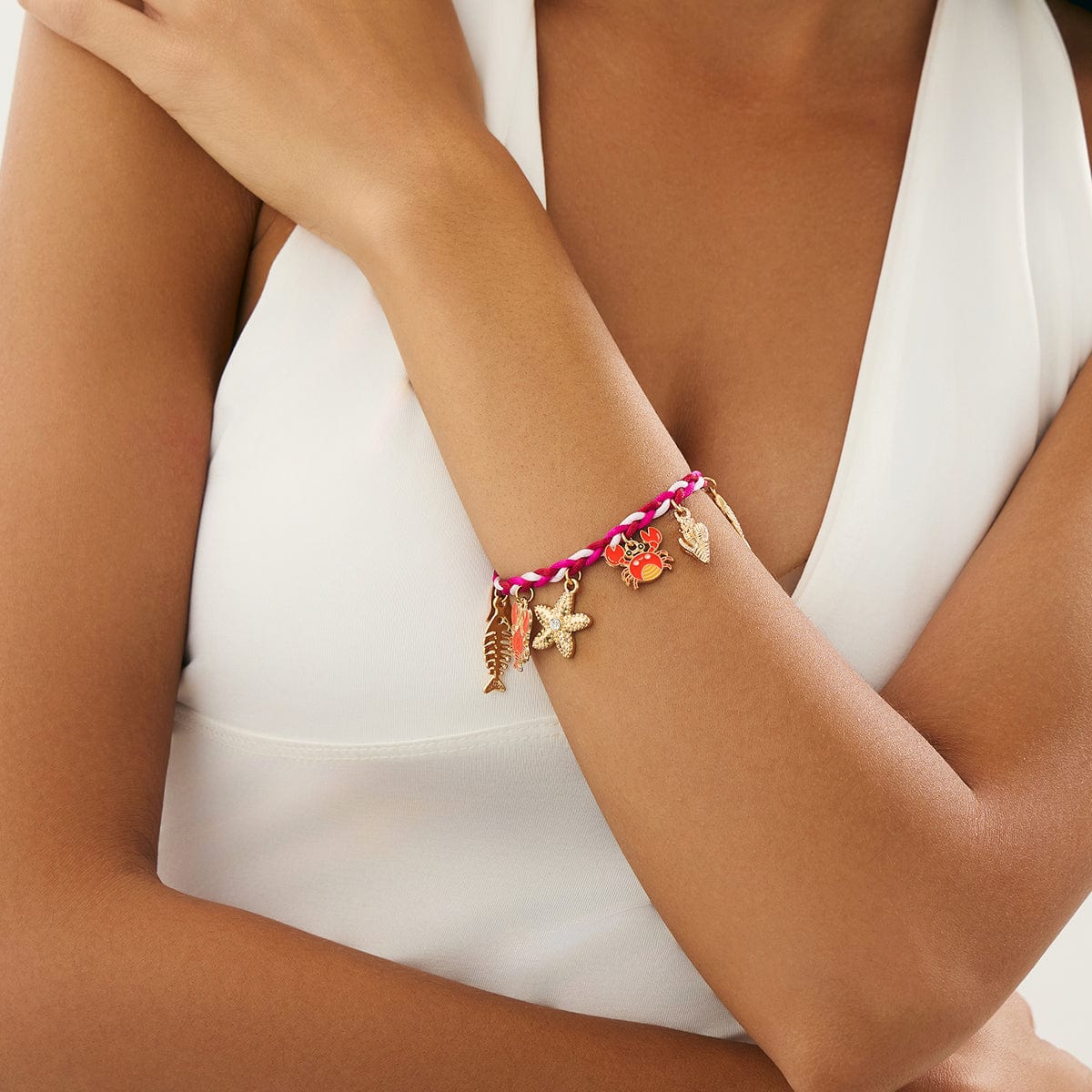 Boho Enamel Crab Lobster Starfish Charm Braided String Bracelet - ArtGalleryZen
