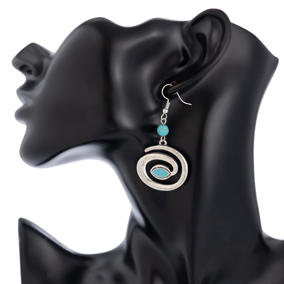 Boho Enamel Spiral Round Pendant Turquoise Earrings Necklace Set