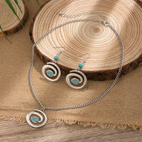 Thumbnail for Boho Enamel Spiral Round Pendant Turquoise Earrings Necklace Set