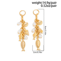 Thumbnail for Boho Fishbone Pearl Conch Shell Tassel Hoop Earrings - ArtGalleryZen