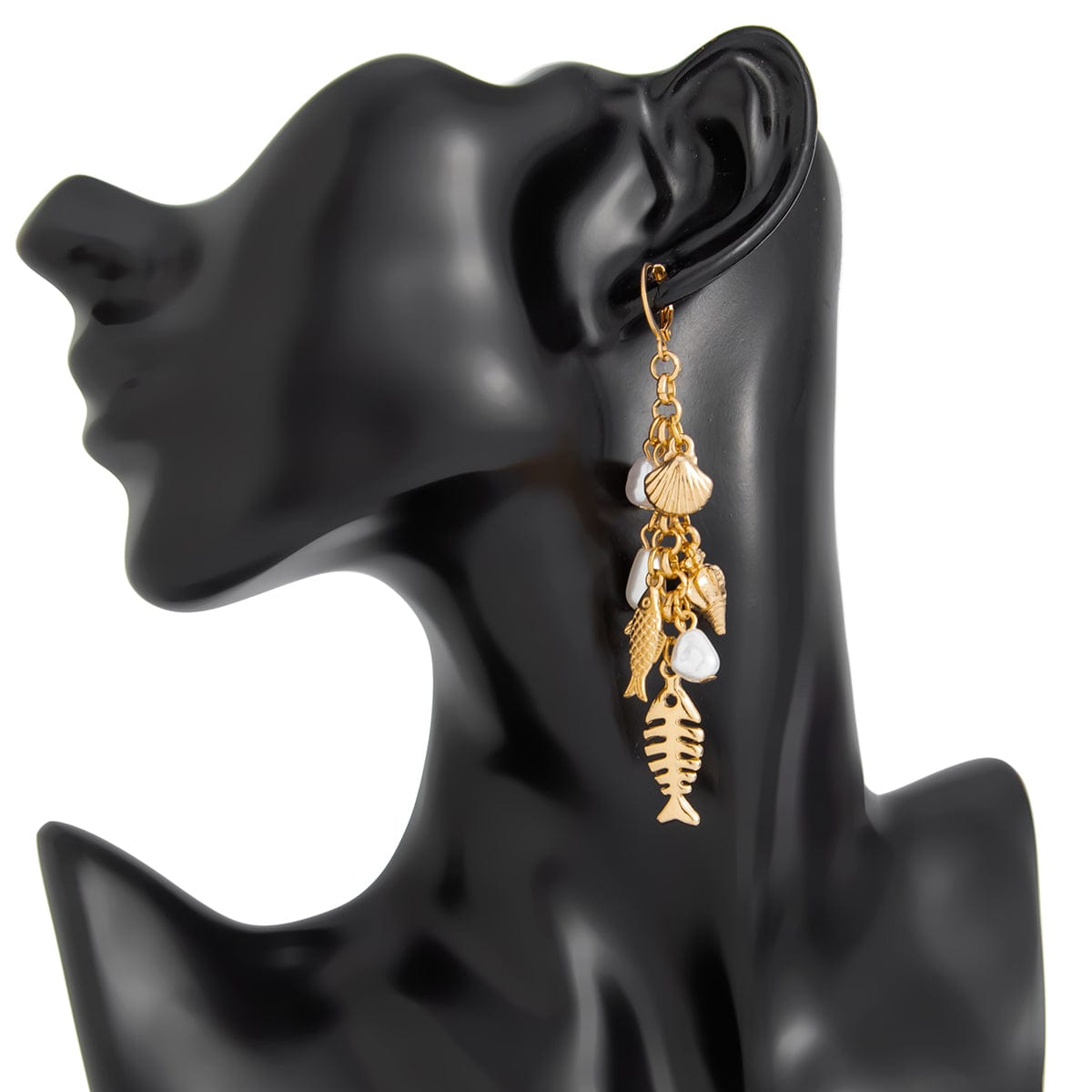 Boho Fishbone Pearl Conch Shell Tassel Hoop Earrings - ArtGalleryZen