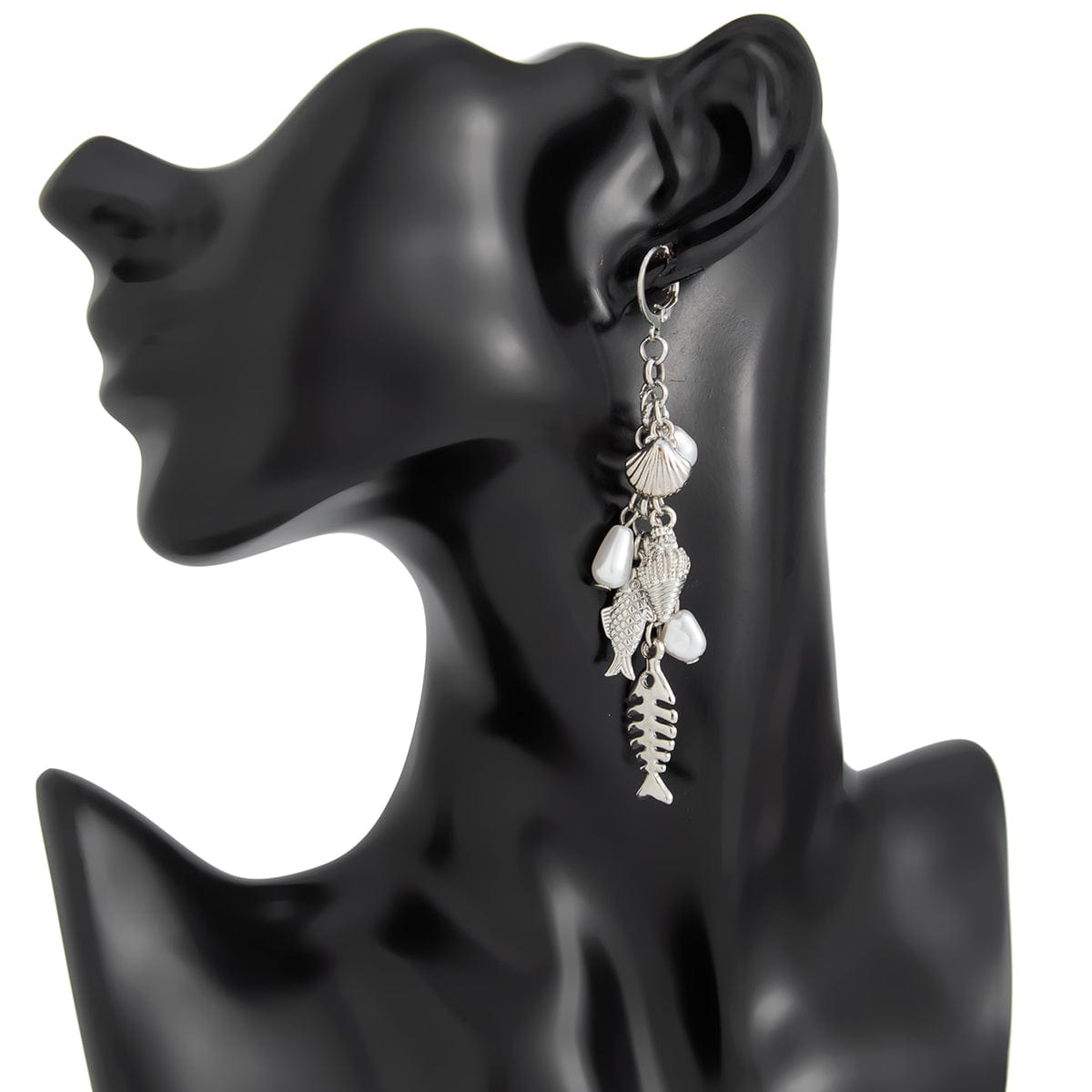 Boho Fishbone Pearl Conch Shell Tassel Hoop Earrings - ArtGalleryZen