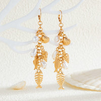 Thumbnail for Boho Fishbone Pearl Conch Shell Tassel Hoop Earrings - ArtGalleryZen