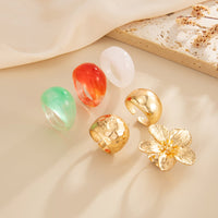 Thumbnail for Boho Flower Ring Set 6pcs - Chunky Gradient Resin Statement Rings - ArtGalleryZen