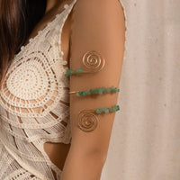 Thumbnail for Boho Geometric Spiral Natural Turquoise Stone Arm Cuff