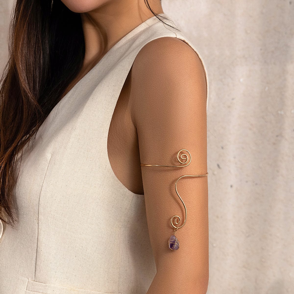 Boho Geometric Turquoise Stone Charm Spiral Arm Cuff - ArtGalleryZen