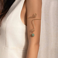 Thumbnail for Boho Geometric Turquoise Stone Charm Spiral Arm Cuff - ArtGalleryZen