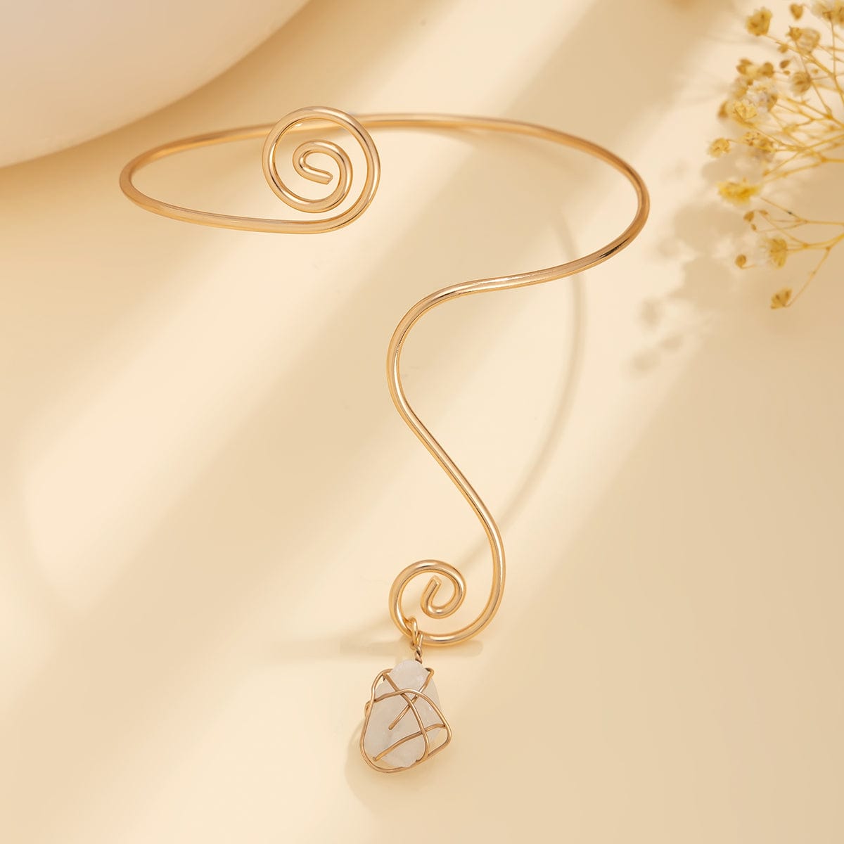 Boho Geometric Turquoise Stone Charm Spiral Arm Cuff - ArtGalleryZen