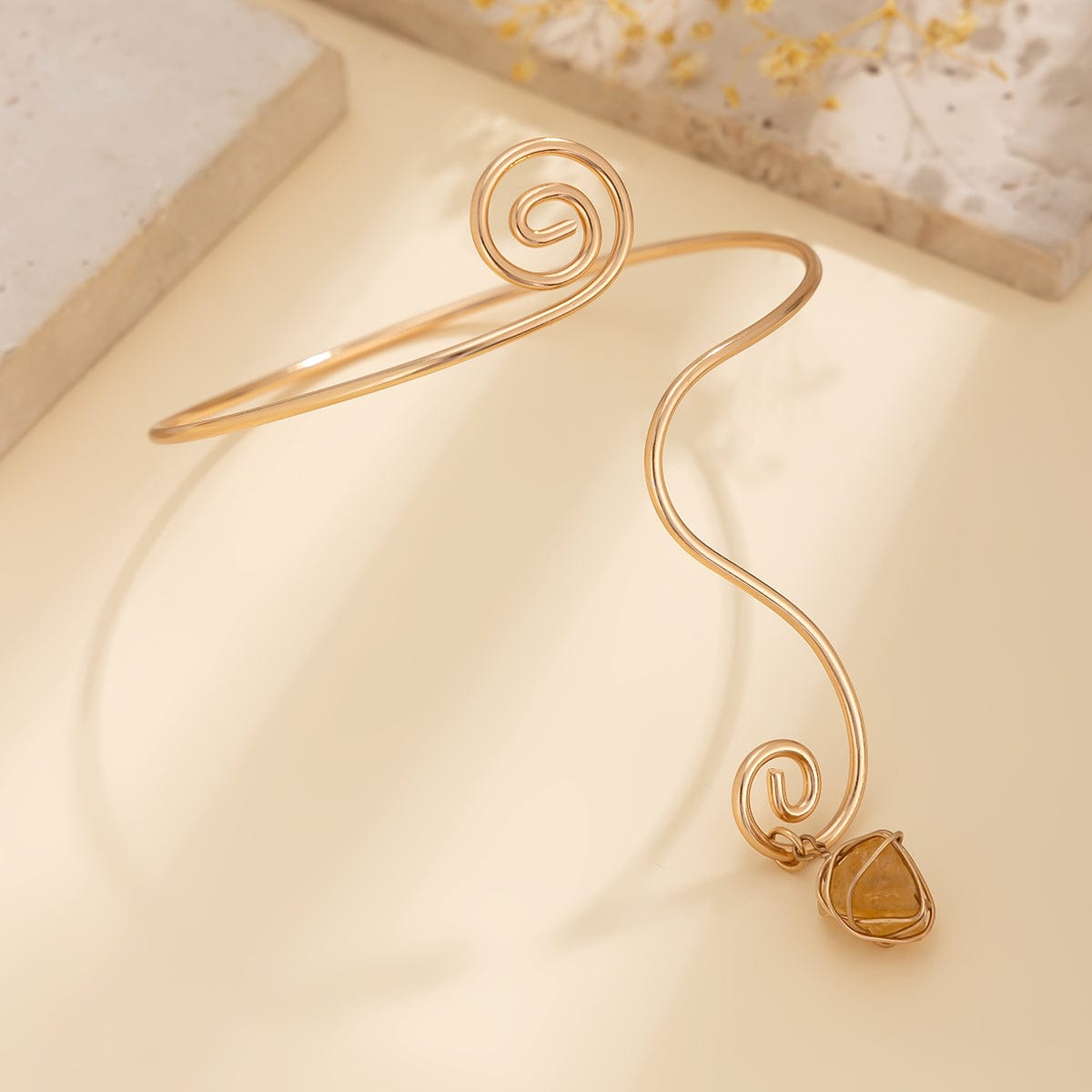 Boho Geometric Turquoise Stone Charm Spiral Arm Cuff - ArtGalleryZen