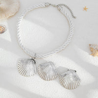 Thumbnail for Boho Gold Silver Plated Shell Pendant Necklace Earrings Set - ArtGalleryZen